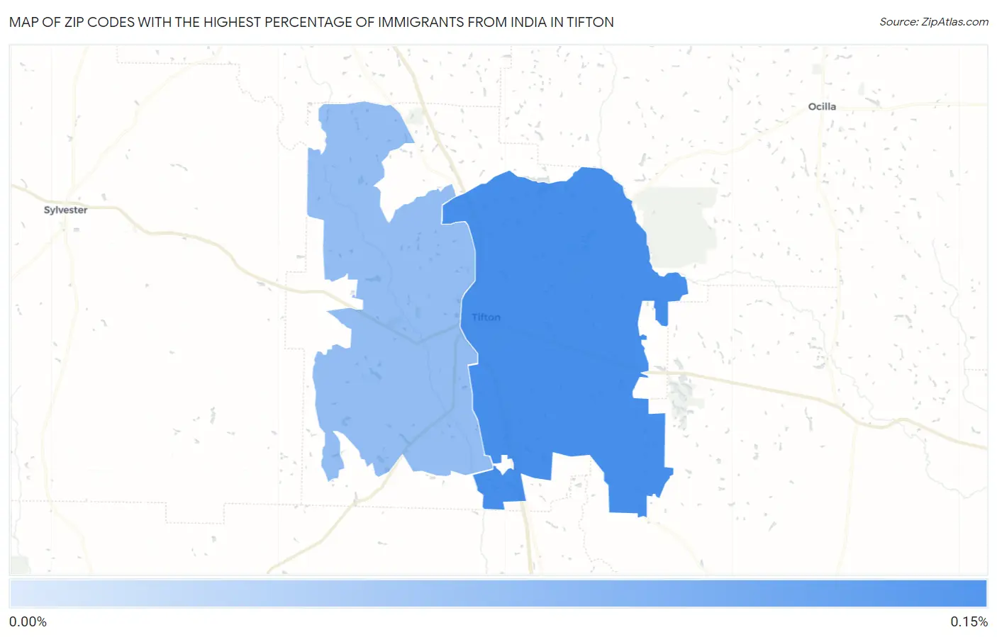 Zip Codes with the Highest Percentage of Immigrants from India in Tifton Map