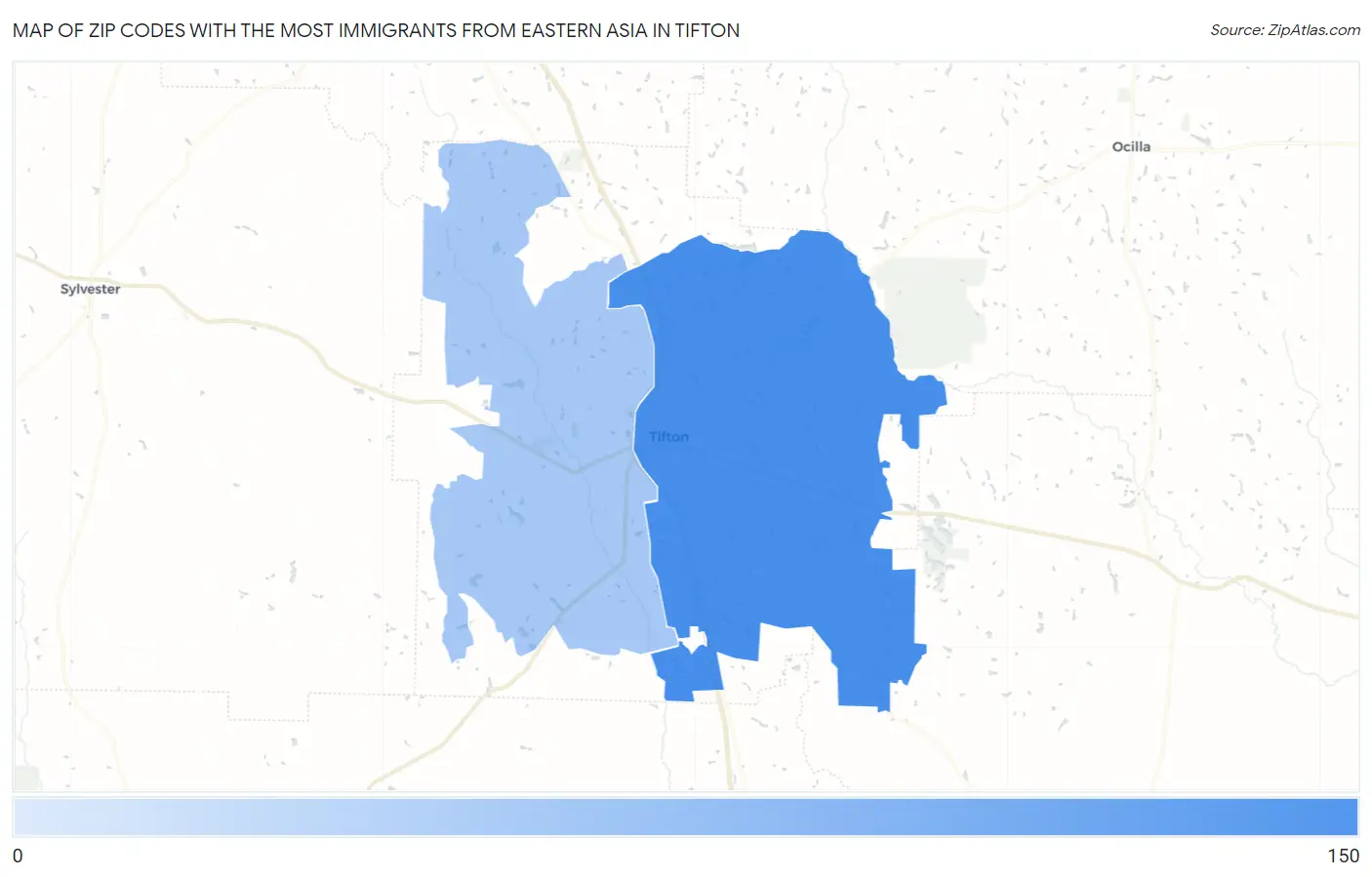 Zip Codes with the Most Immigrants from Eastern Asia in Tifton Map