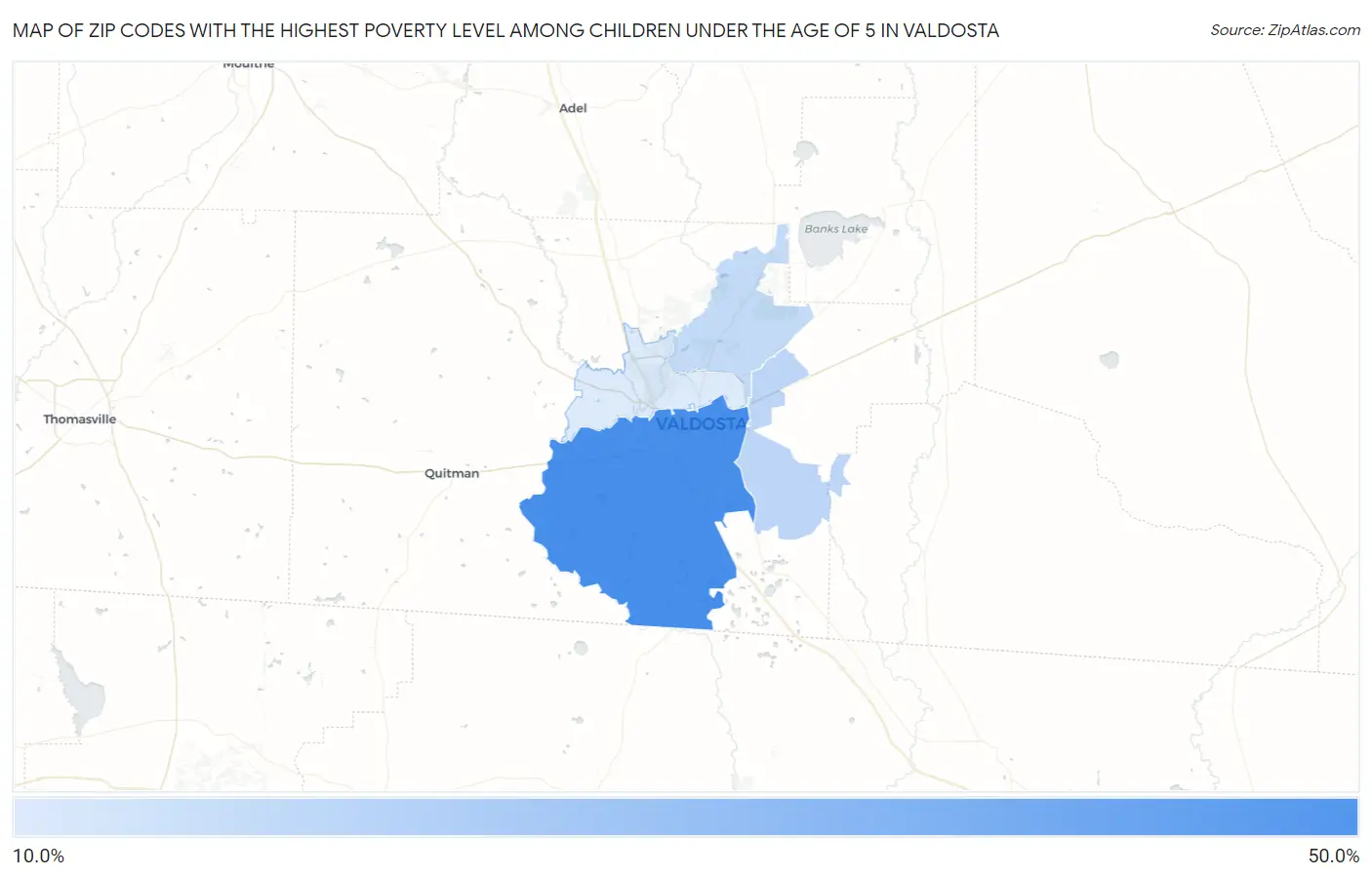 Zip Codes with the Highest Poverty Level Among Children Under the Age of 5 in Valdosta Map