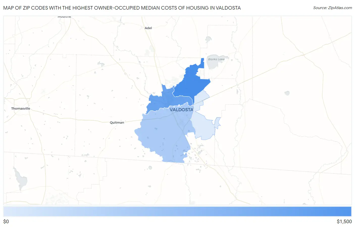 Zip Codes with the Highest Owner-Occupied Median Costs of Housing in Valdosta Map