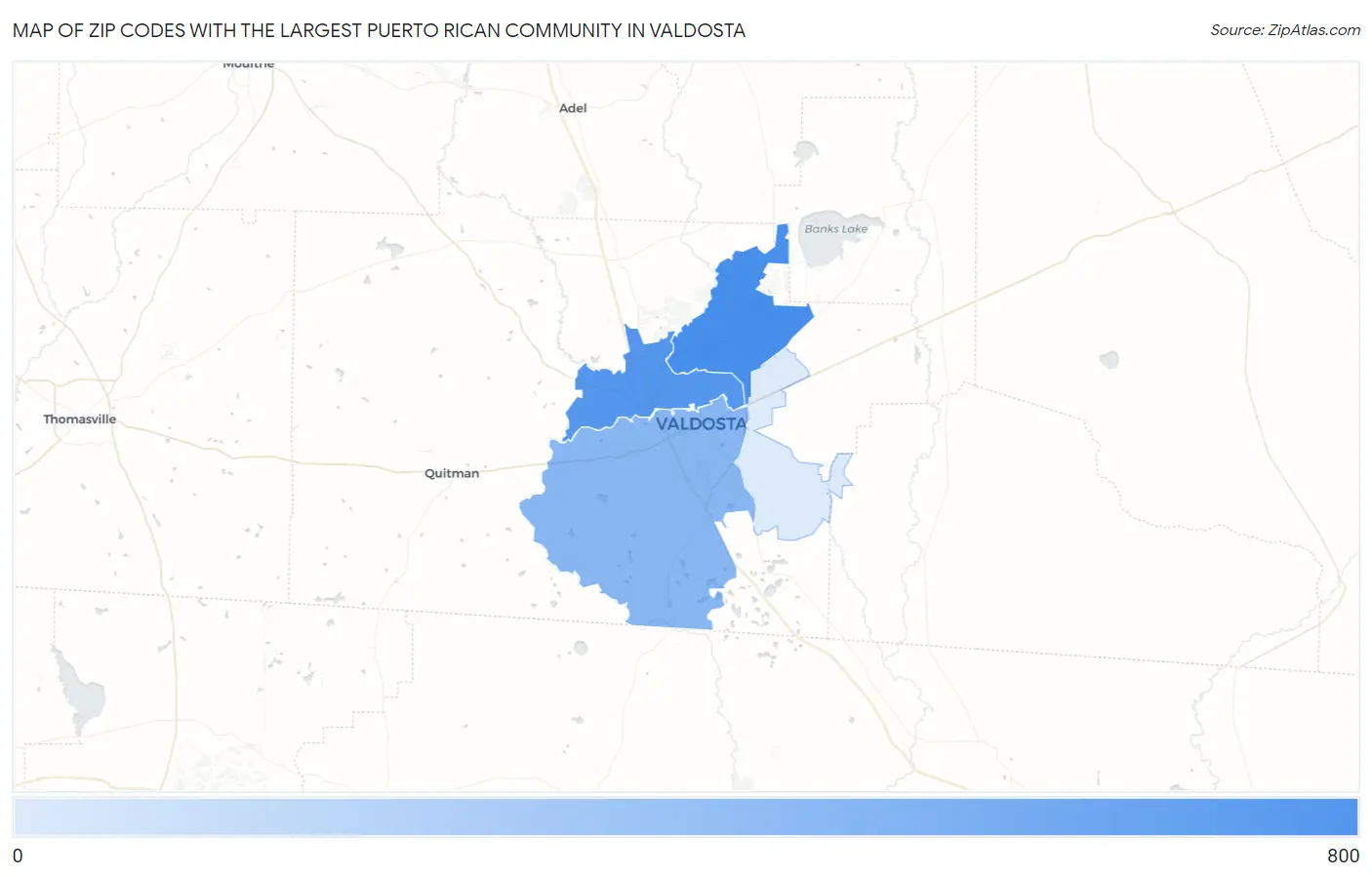 Zip Codes with the Largest Puerto Rican Community in Valdosta Map