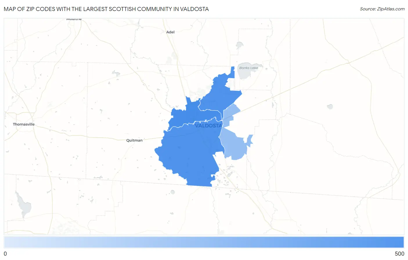 Zip Codes with the Largest Scottish Community in Valdosta Map