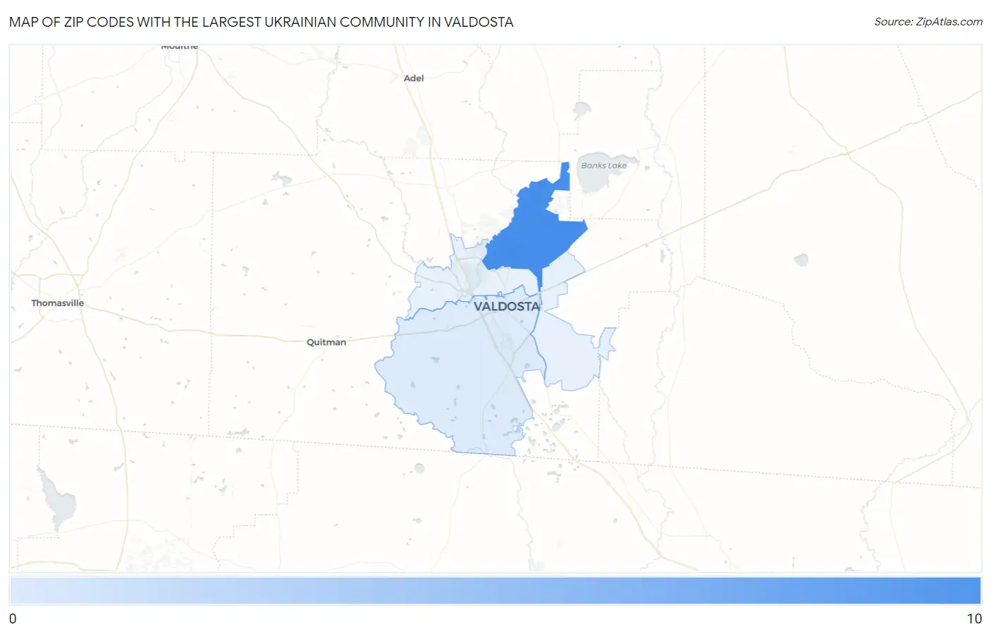 Zip Codes with the Largest Ukrainian Community in Valdosta Map