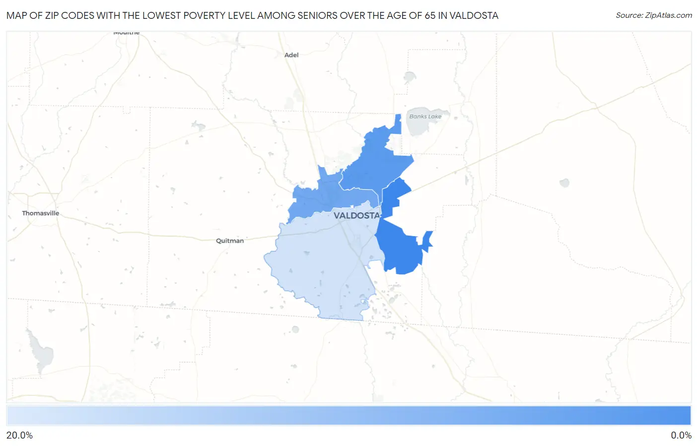 Zip Codes with the Lowest Poverty Level Among Seniors Over the Age of 65 in Valdosta Map