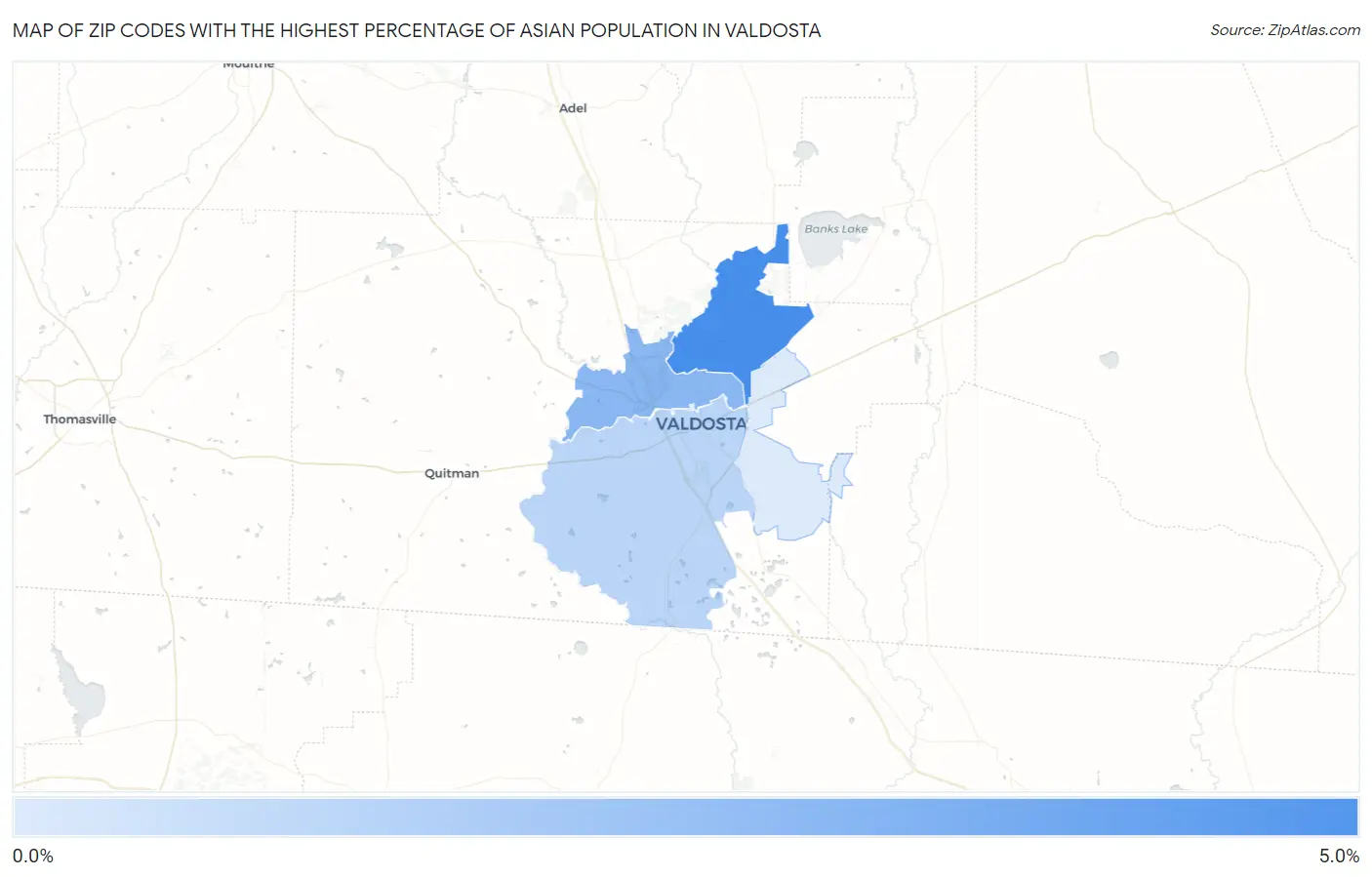 Zip Codes with the Highest Percentage of Asian Population in Valdosta Map