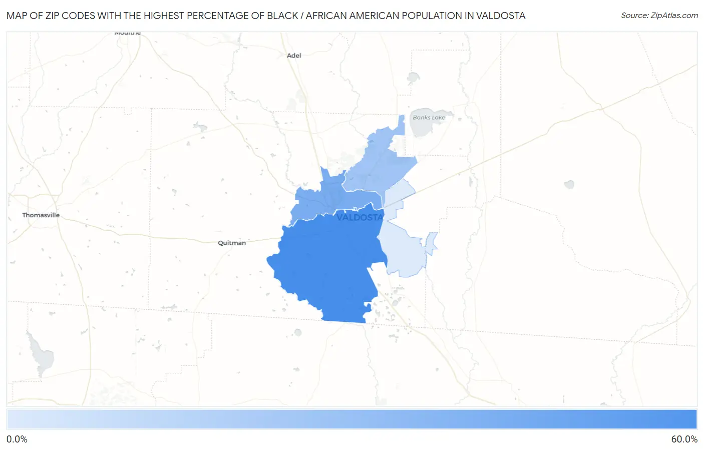 Zip Codes with the Highest Percentage of Black / African American Population in Valdosta Map