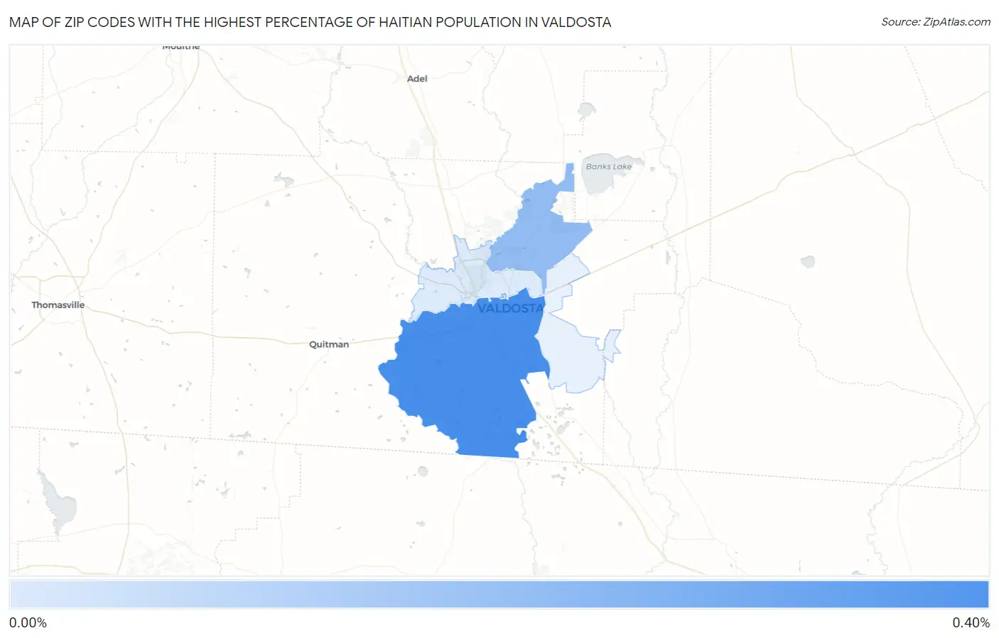 Zip Codes with the Highest Percentage of Haitian Population in Valdosta Map