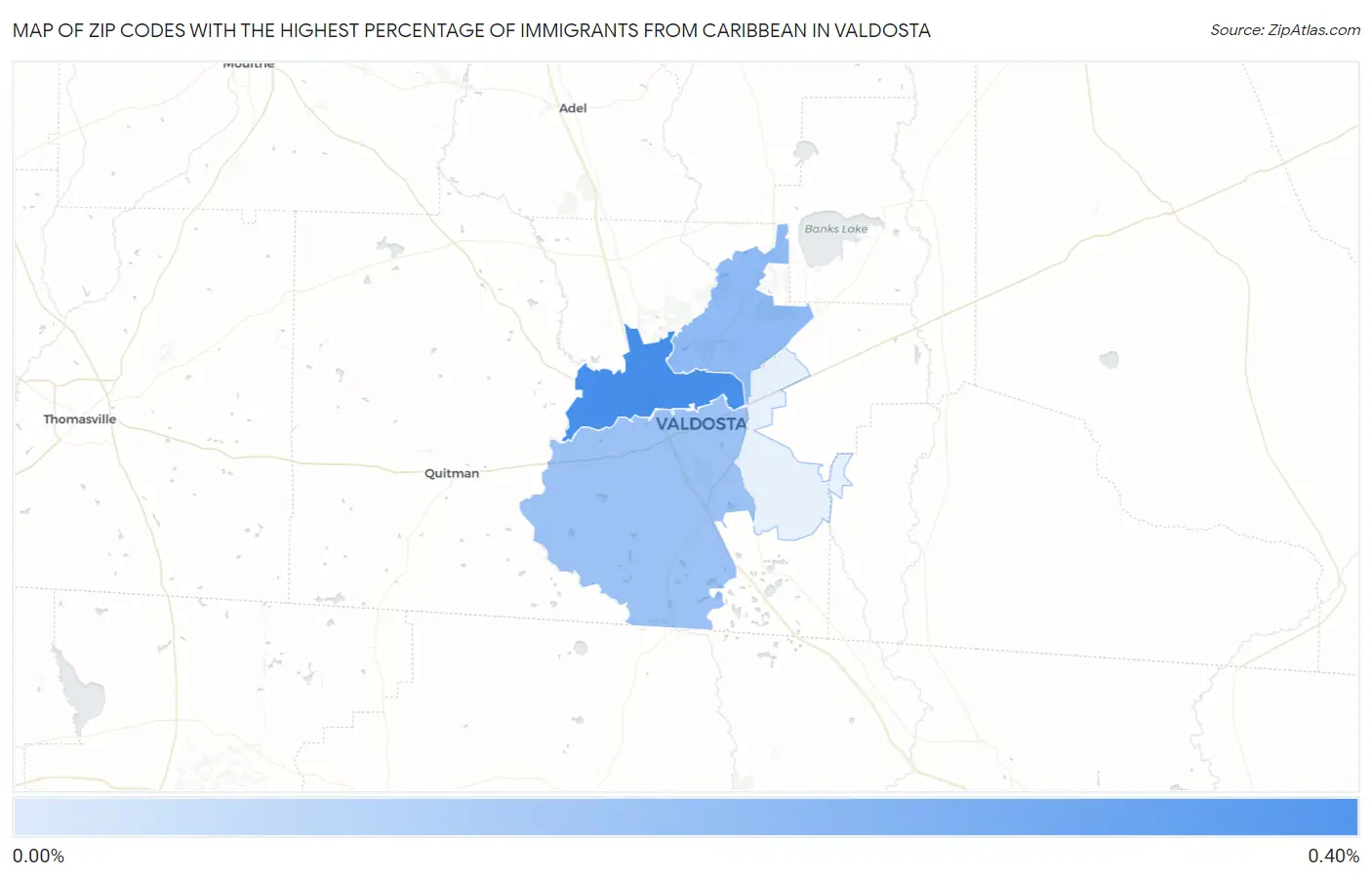 Zip Codes with the Highest Percentage of Immigrants from Caribbean in Valdosta Map