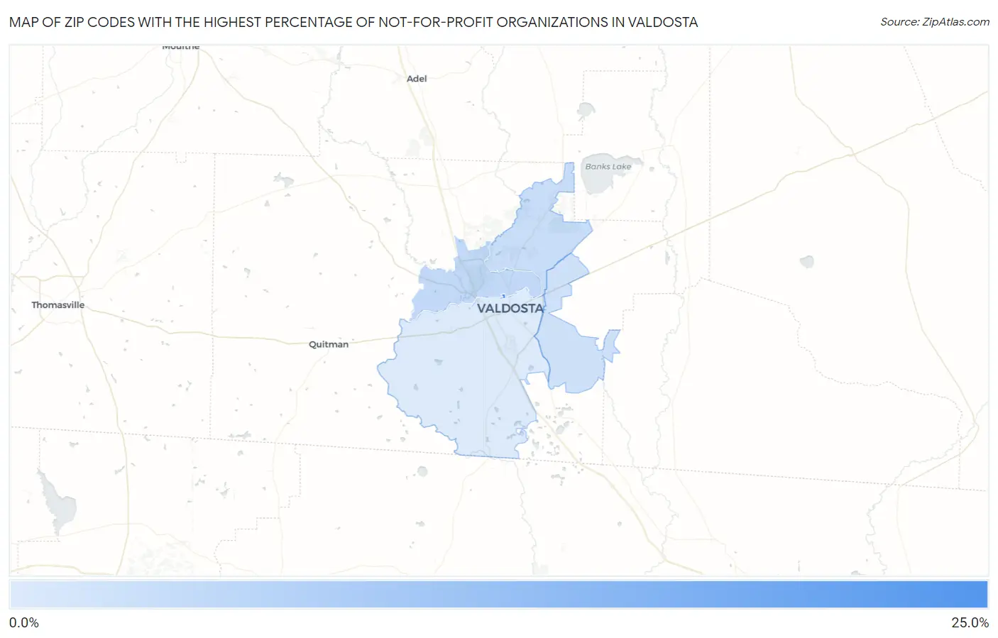 Zip Codes with the Highest Percentage of Not-for-profit Organizations in Valdosta Map