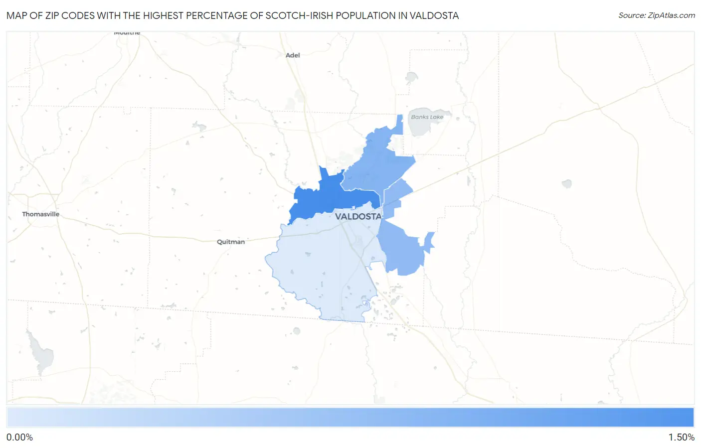 Zip Codes with the Highest Percentage of Scotch-Irish Population in Valdosta Map