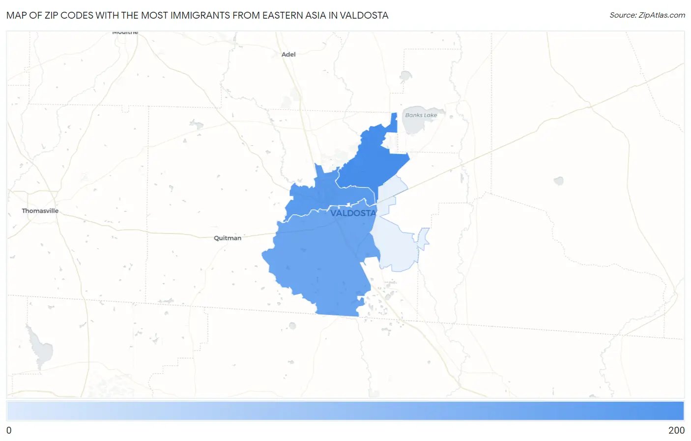 Zip Codes with the Most Immigrants from Eastern Asia in Valdosta Map