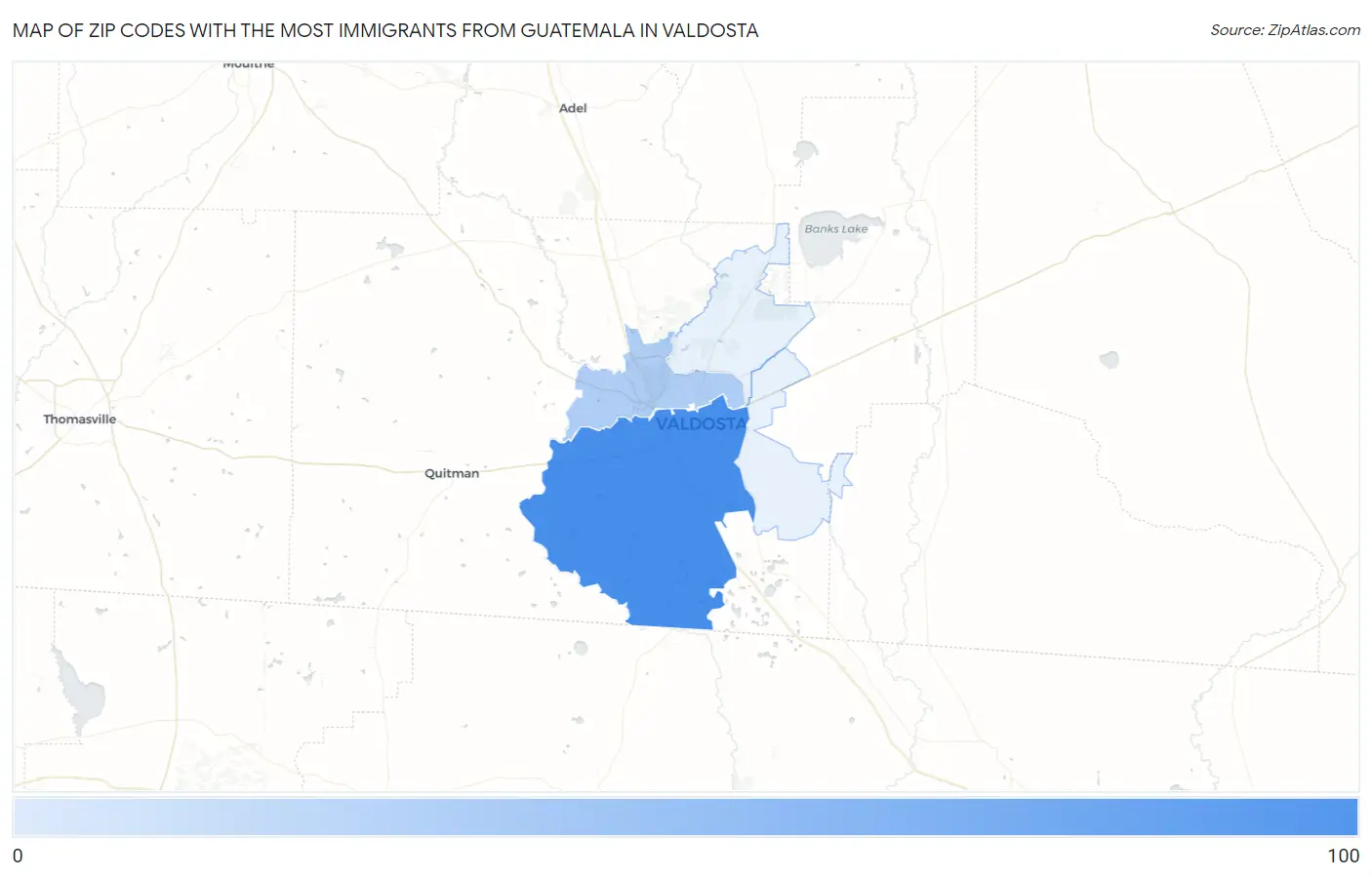Zip Codes with the Most Immigrants from Guatemala in Valdosta Map