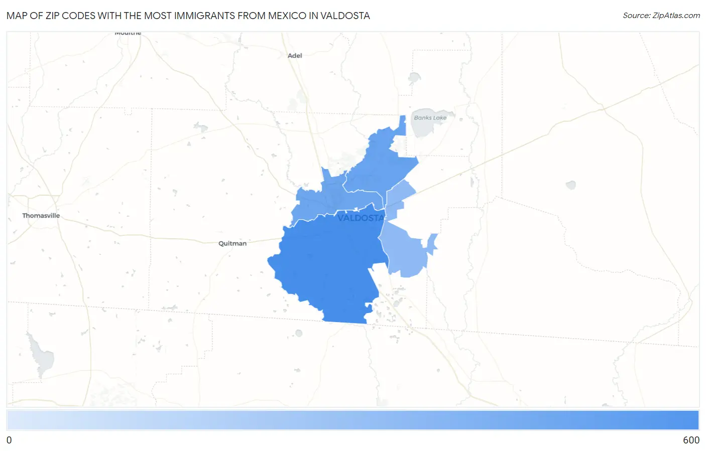 Zip Codes with the Most Immigrants from Mexico in Valdosta Map