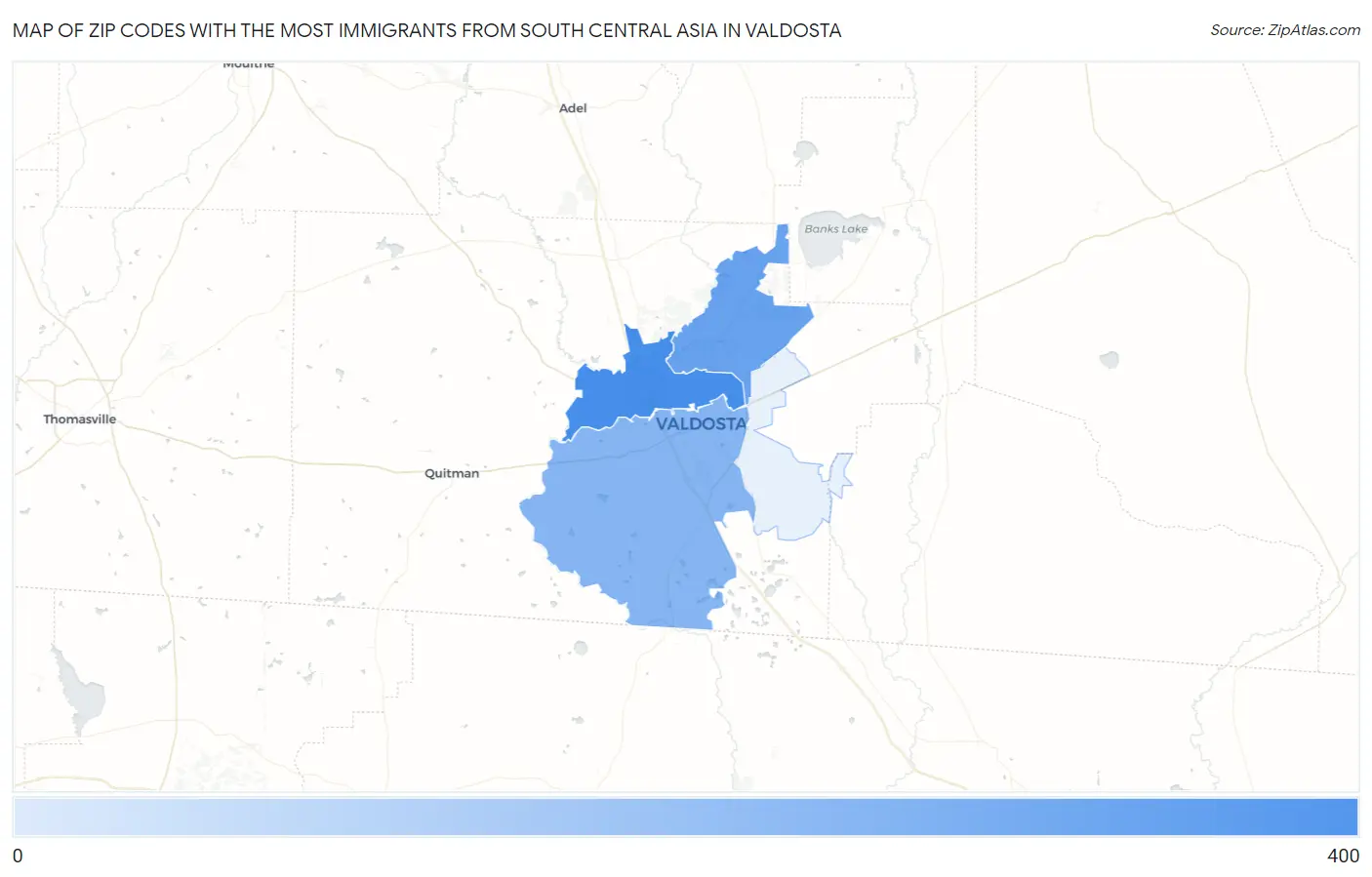 Zip Codes with the Most Immigrants from South Central Asia in Valdosta Map