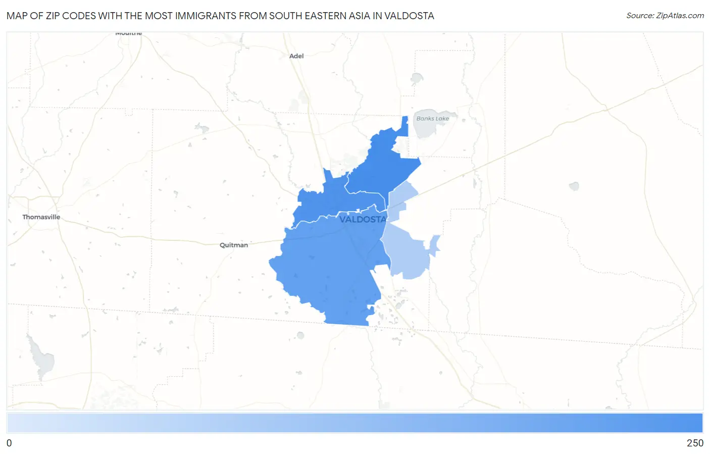 Zip Codes with the Most Immigrants from South Eastern Asia in Valdosta Map