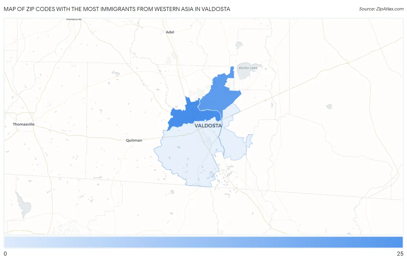 Zip Codes with the Most Immigrants from Western Asia in Valdosta Map