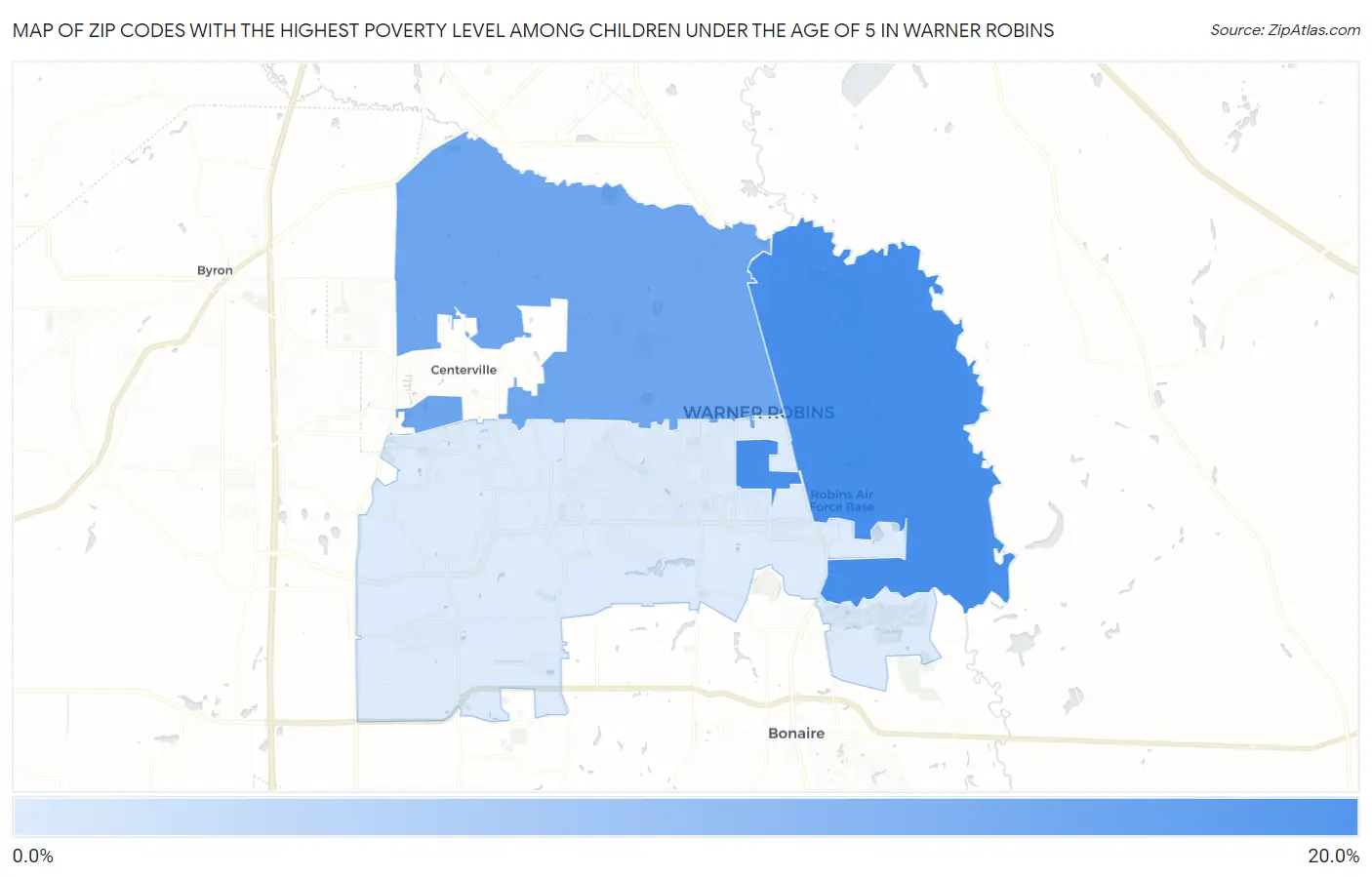 Zip Codes with the Highest Poverty Level Among Children Under the Age of 5 in Warner Robins Map