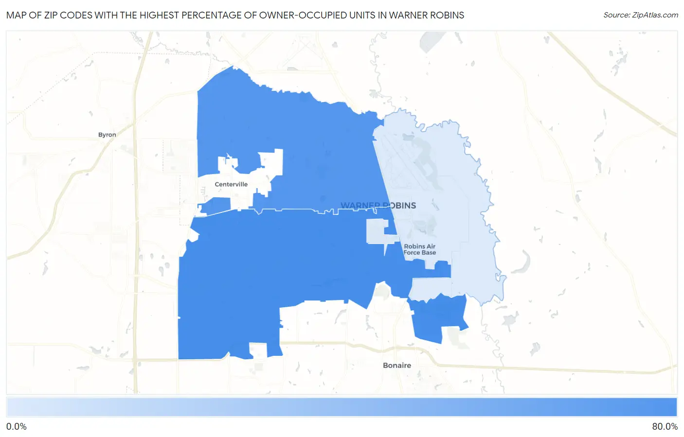 Zip Codes with the Highest Percentage of Owner-Occupied Units in Warner Robins Map
