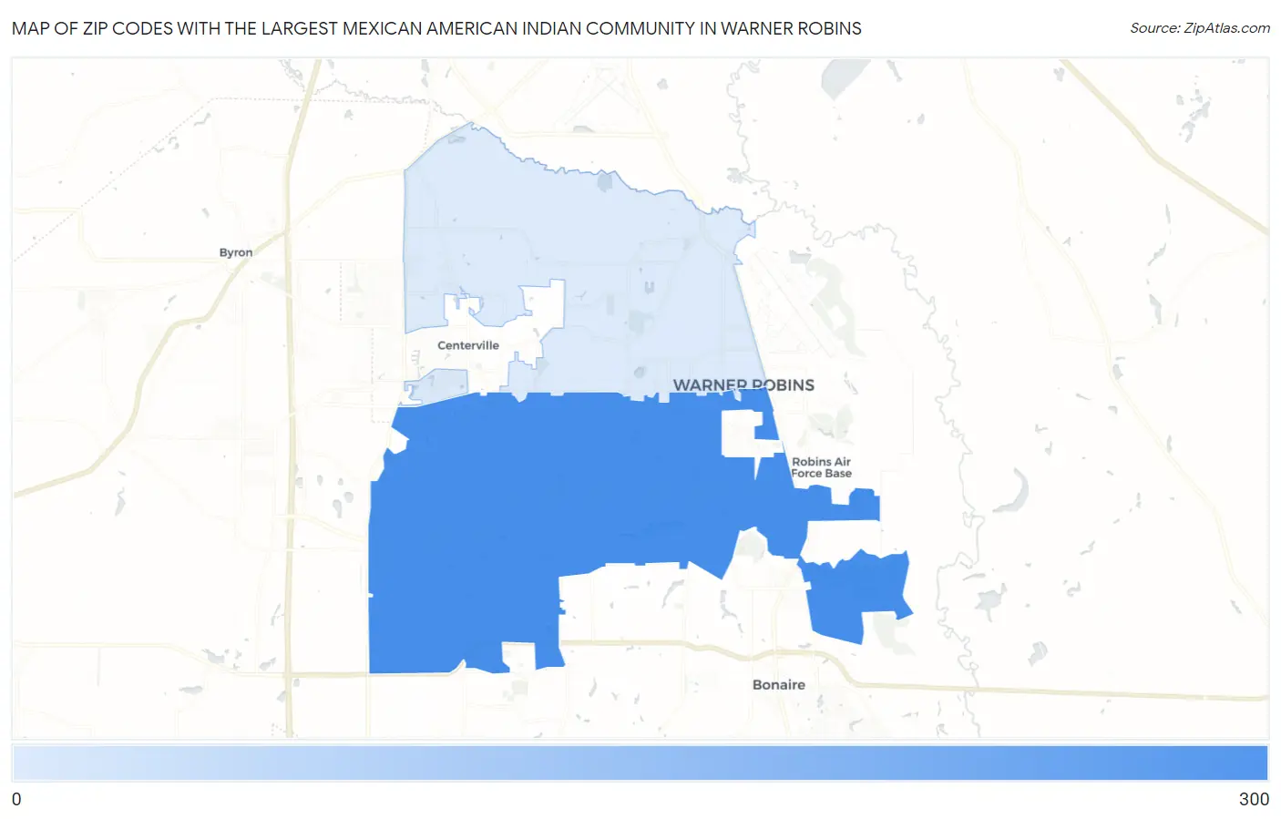 Zip Codes with the Largest Mexican American Indian Community in Warner Robins Map