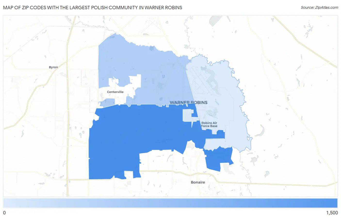 Zip Codes with the Largest Polish Community in Warner Robins Map
