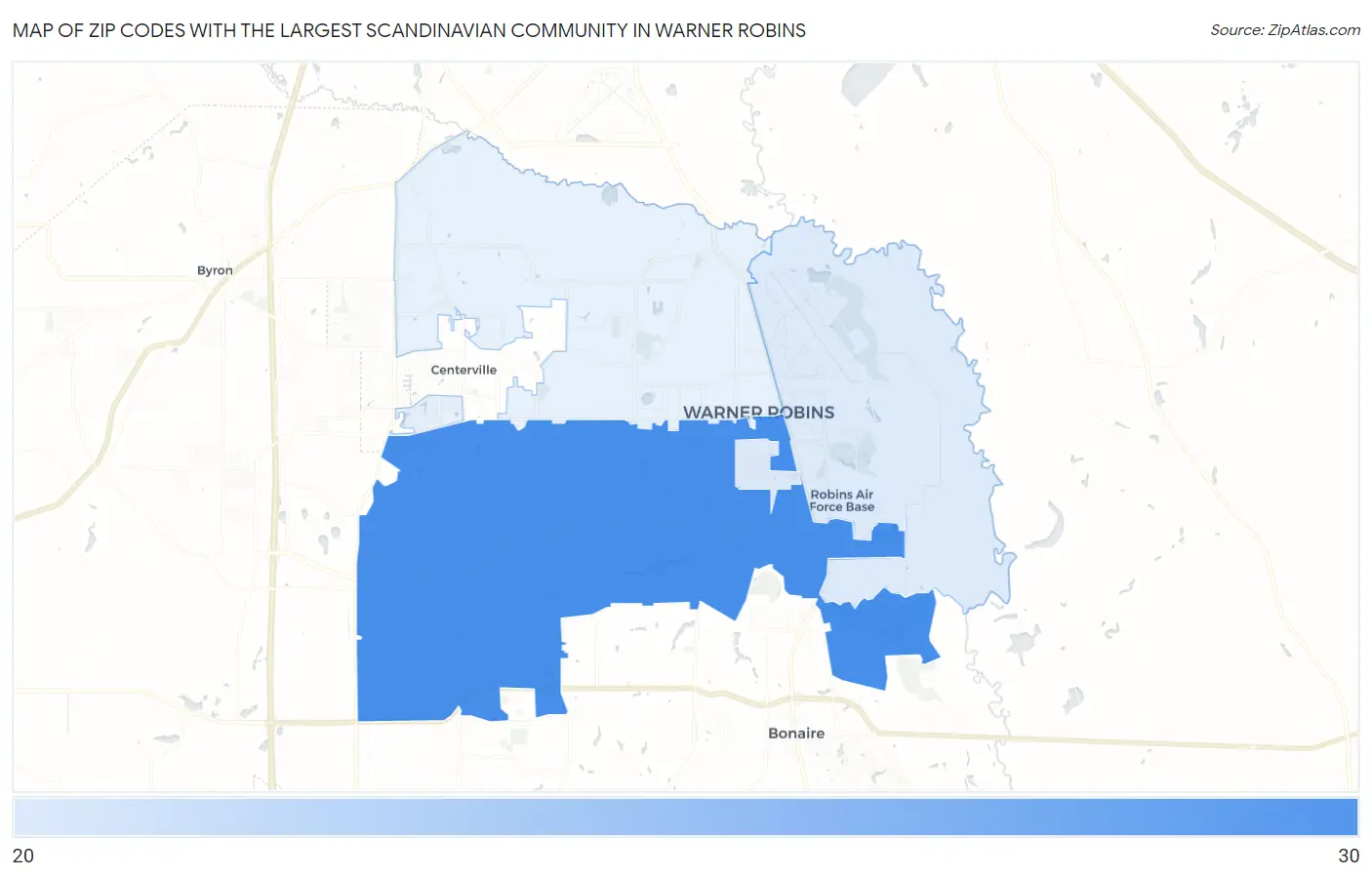 Zip Codes with the Largest Scandinavian Community in Warner Robins Map