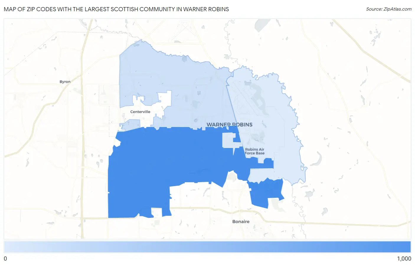 Zip Codes with the Largest Scottish Community in Warner Robins Map