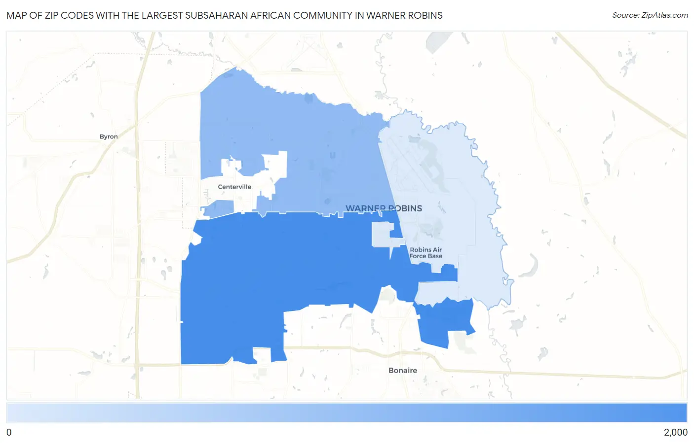 Zip Codes with the Largest Subsaharan African Community in Warner Robins Map