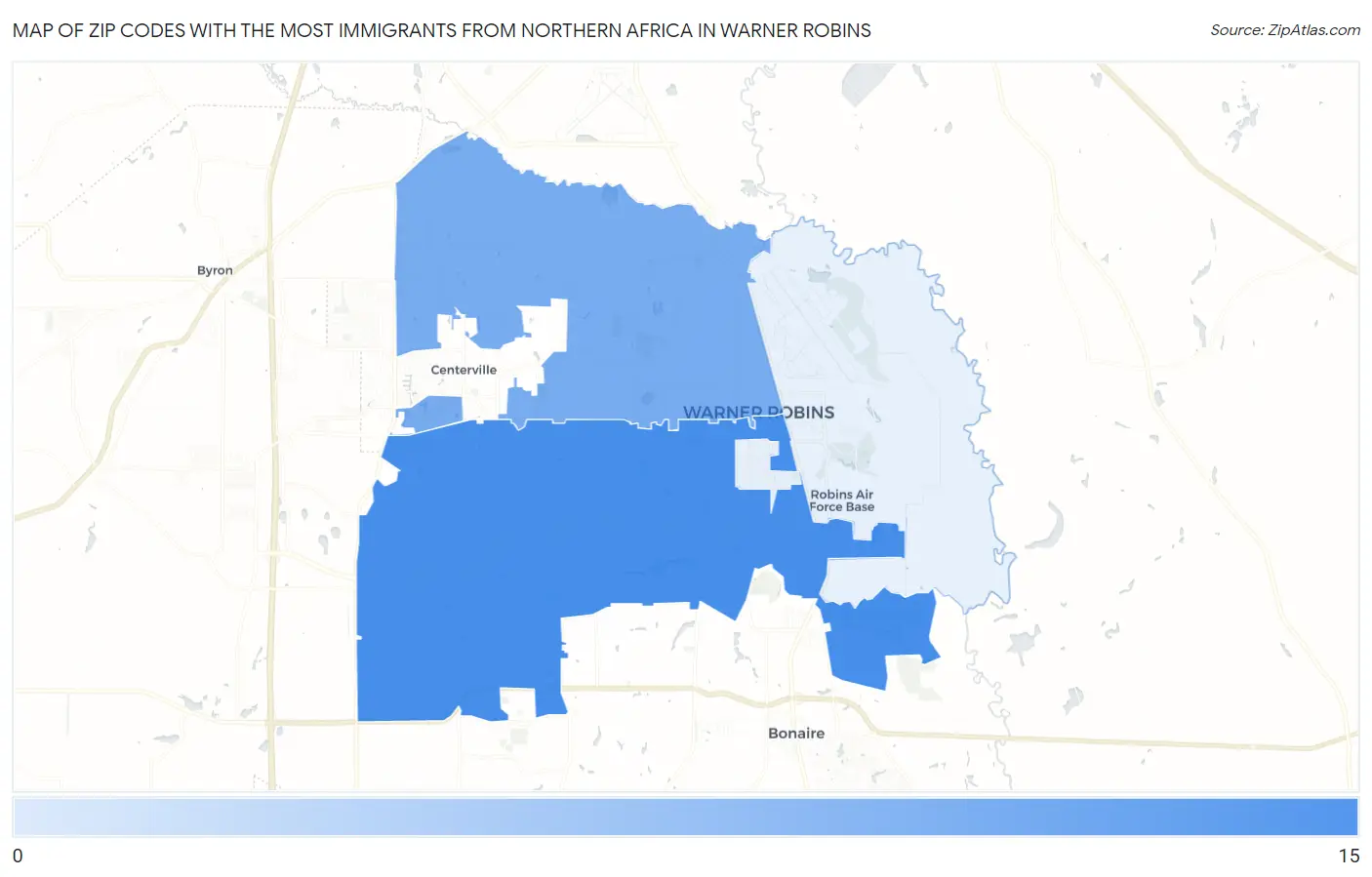 Zip Codes with the Most Immigrants from Northern Africa in Warner Robins Map