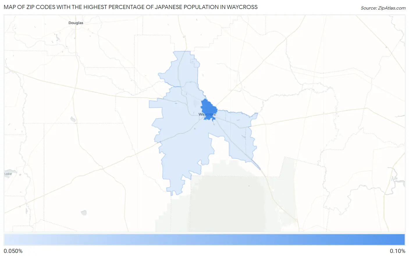 Zip Codes with the Highest Percentage of Japanese Population in Waycross Map
