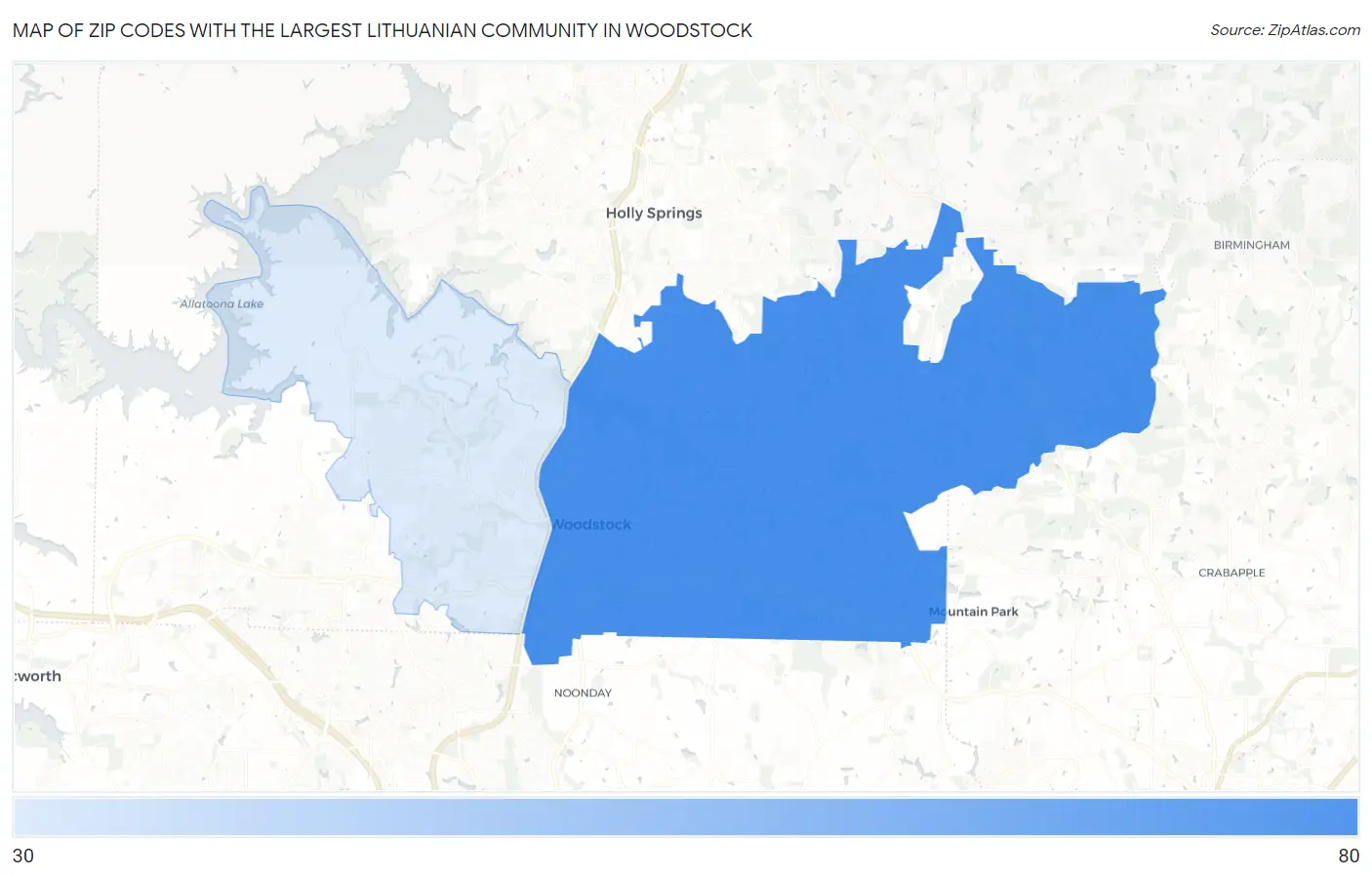 Zip Codes with the Largest Lithuanian Community in Woodstock Map