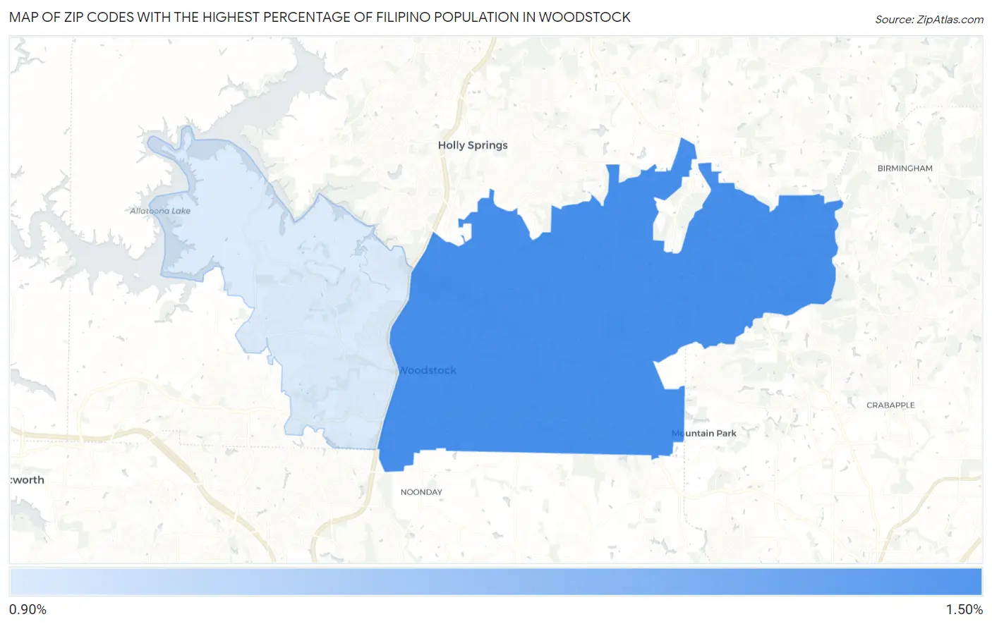 Zip Codes with the Highest Percentage of Filipino Population in Woodstock Map
