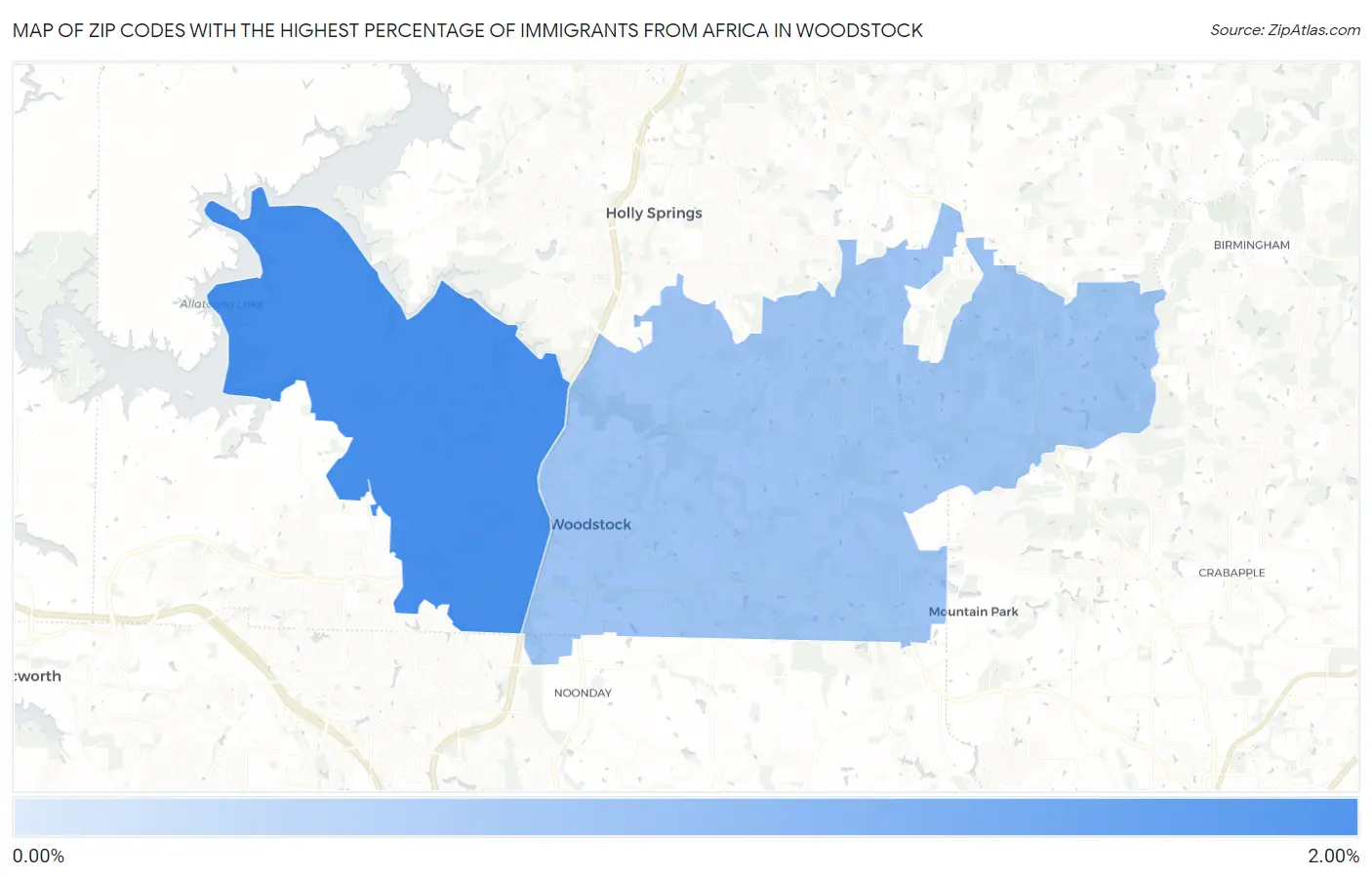 Zip Codes with the Highest Percentage of Immigrants from Africa in Woodstock Map
