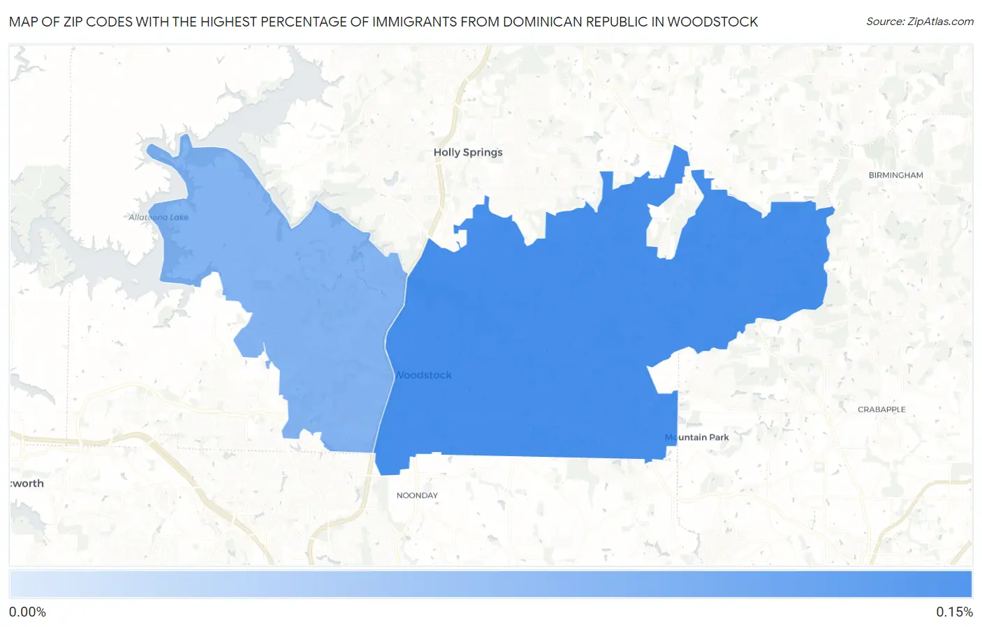 Zip Codes with the Highest Percentage of Immigrants from Dominican Republic in Woodstock Map