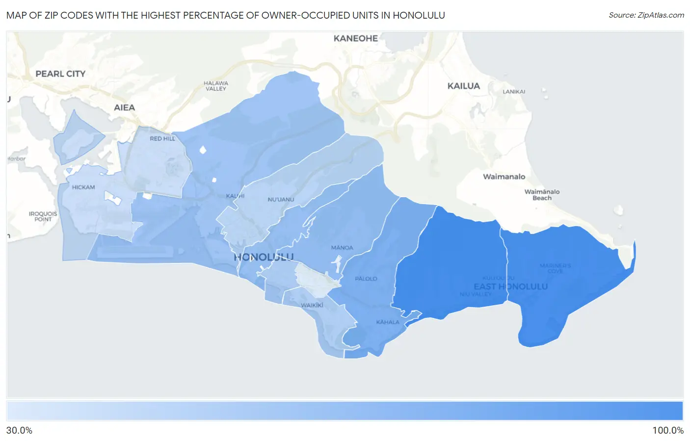 Zip Codes with the Highest Percentage of Owner-Occupied Units in Honolulu Map