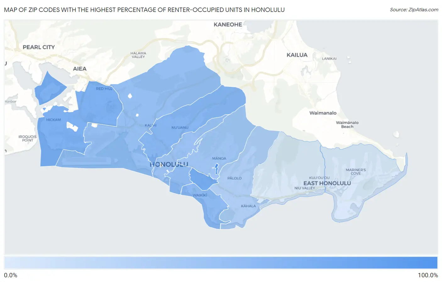 Zip Codes with the Highest Percentage of Renter-Occupied Units in Honolulu Map
