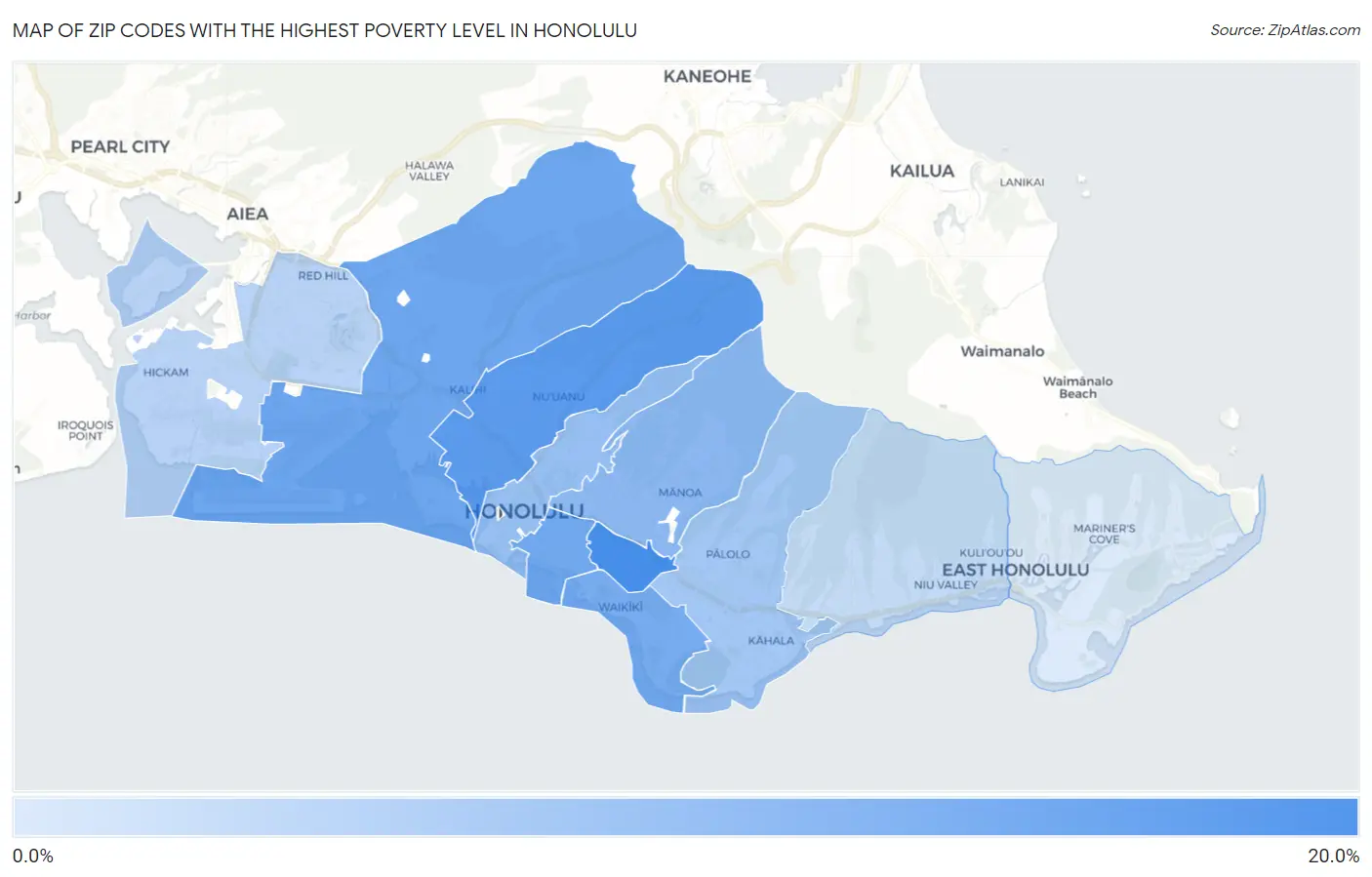 Zip Codes with the Highest Poverty Level in Honolulu Map