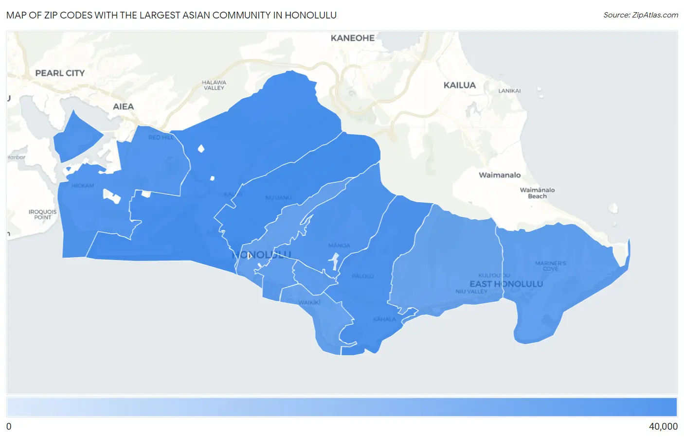 Zip Codes with the Largest Asian Community in Honolulu Map