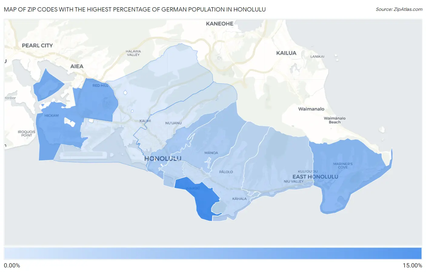 Zip Codes with the Highest Percentage of German Population in Honolulu Map