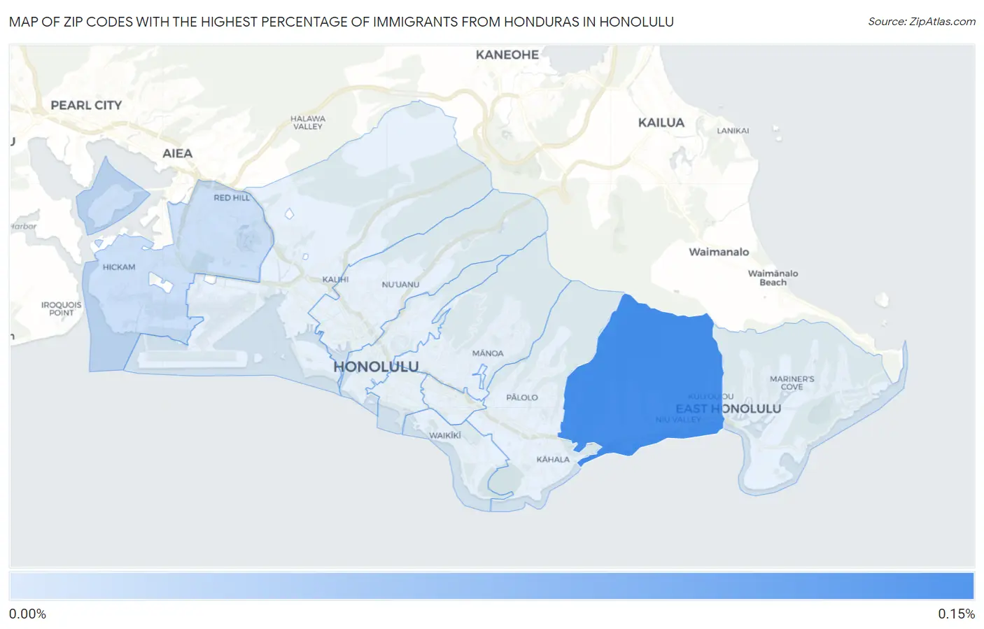 Zip Codes with the Highest Percentage of Immigrants from Honduras in Honolulu Map