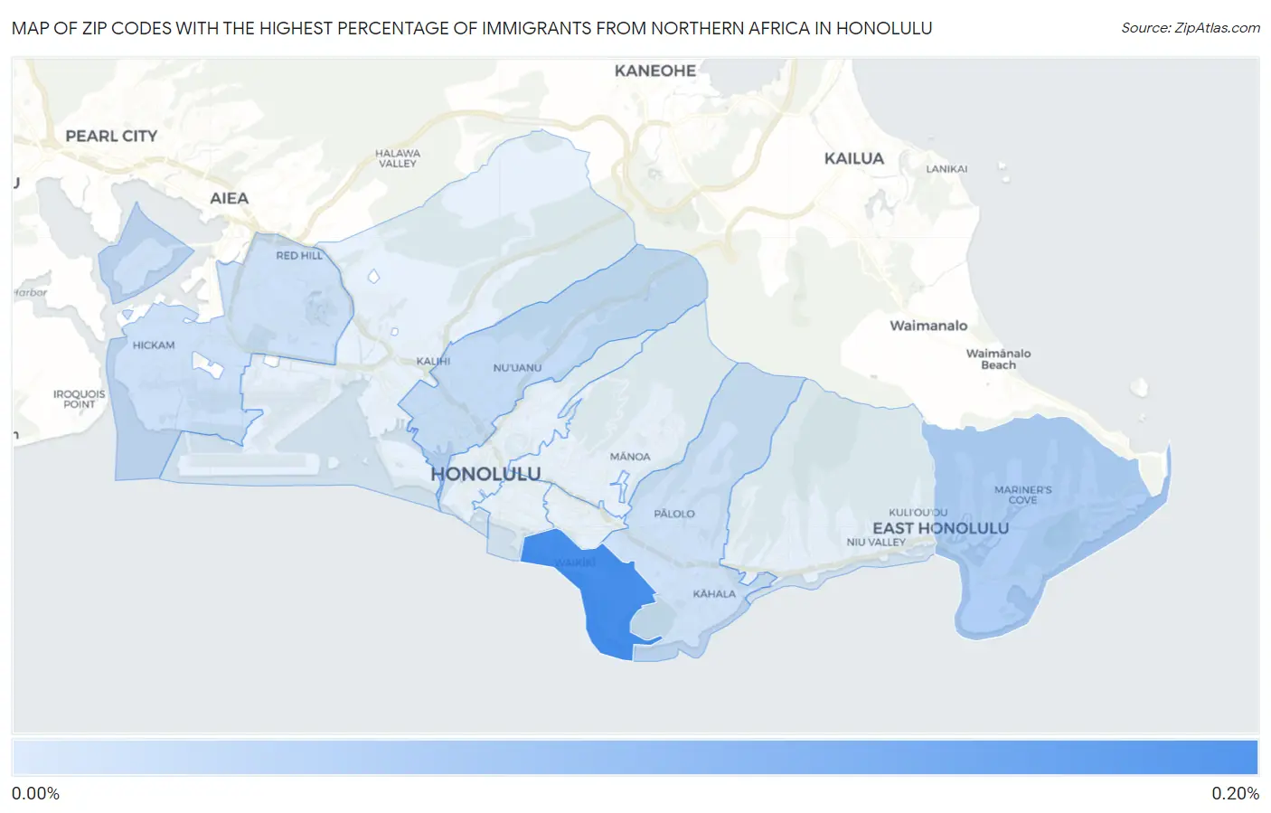 Zip Codes with the Highest Percentage of Immigrants from Northern Africa in Honolulu Map