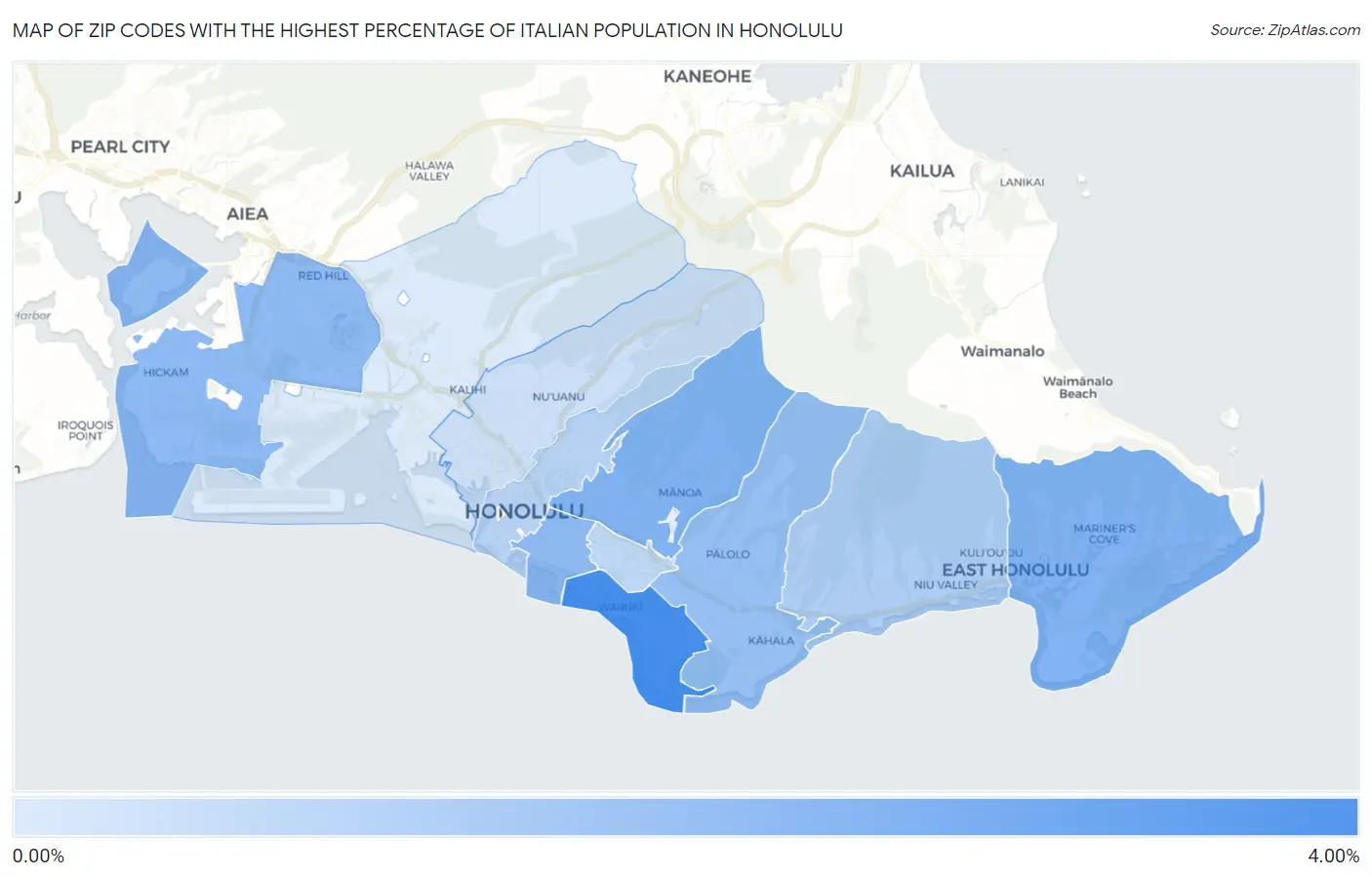 Zip Codes with the Highest Percentage of Italian Population in Honolulu Map