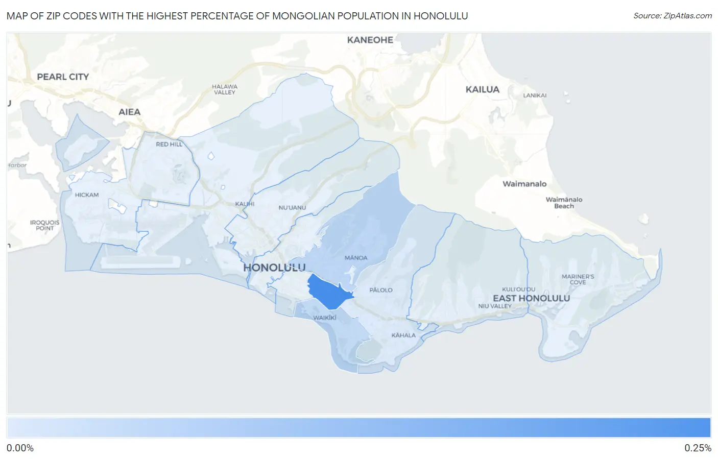 Zip Codes with the Highest Percentage of Mongolian Population in Honolulu Map