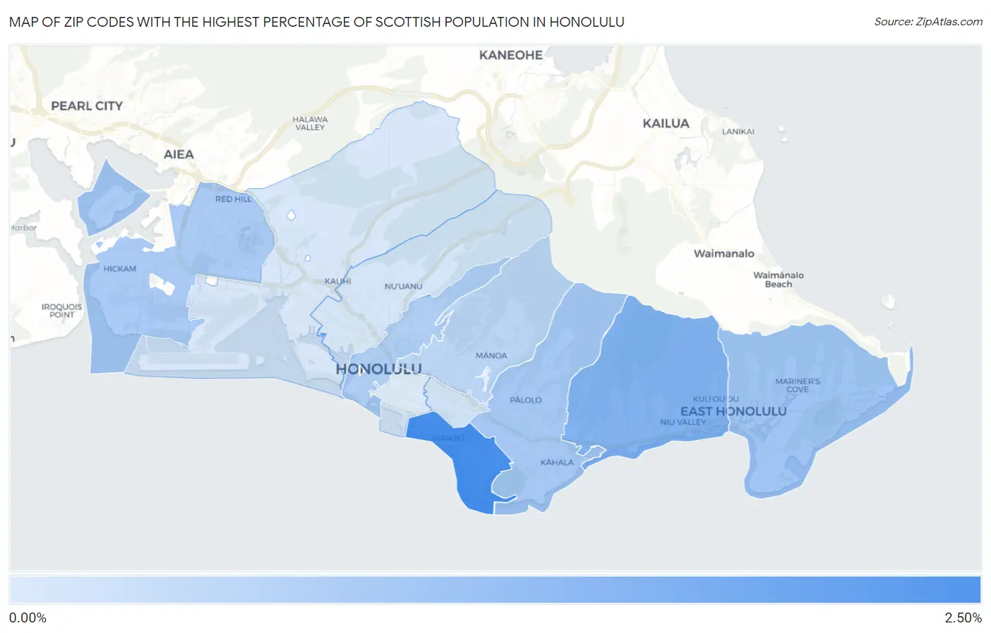 Zip Codes with the Highest Percentage of Scottish Population in Honolulu Map