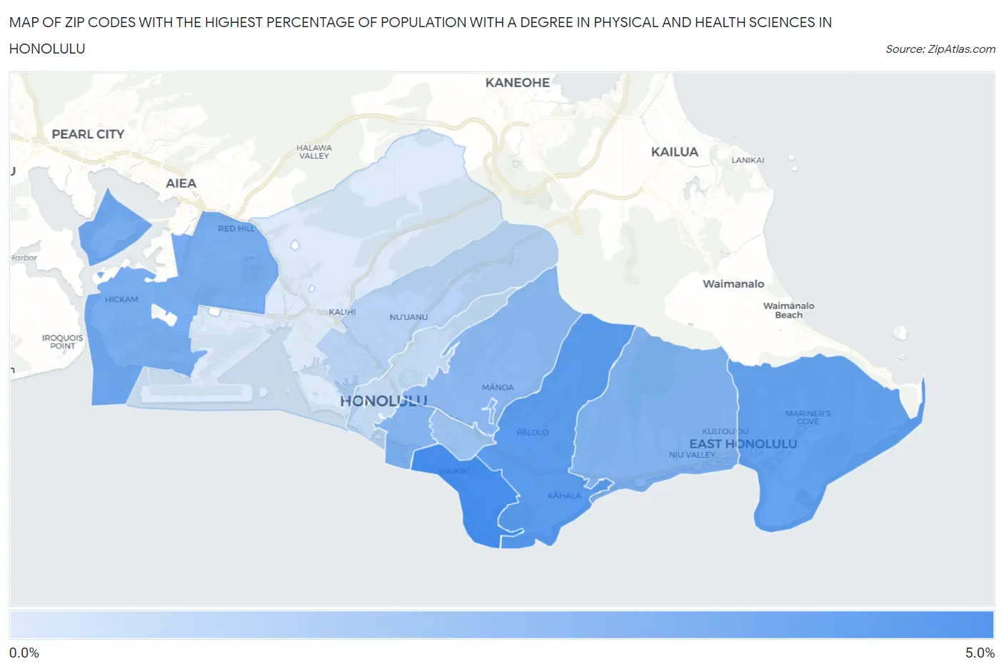 Zip Codes with the Highest Percentage of Population with a Degree in Physical and Health Sciences in Honolulu Map