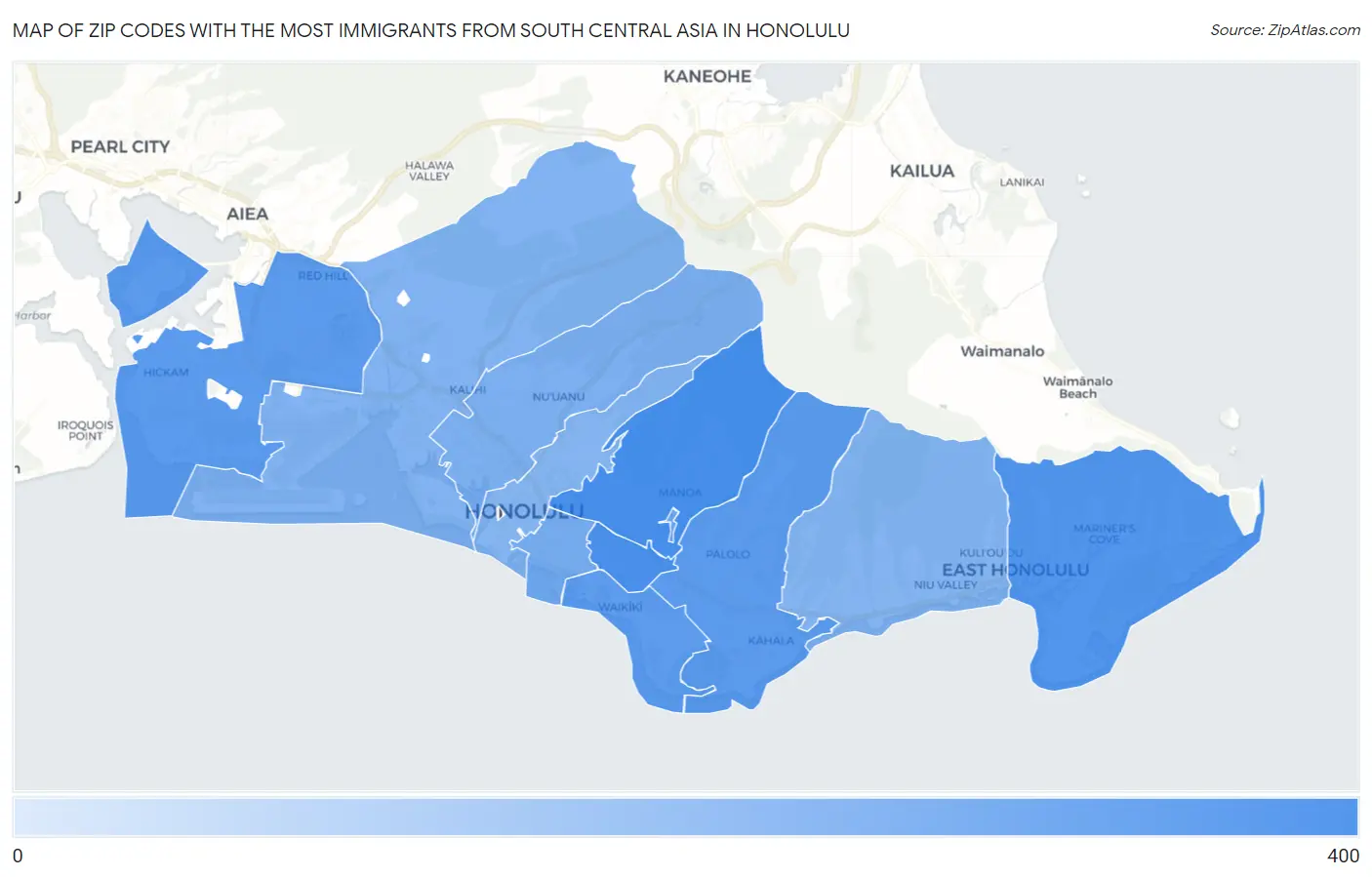 Zip Codes with the Most Immigrants from South Central Asia in Honolulu Map