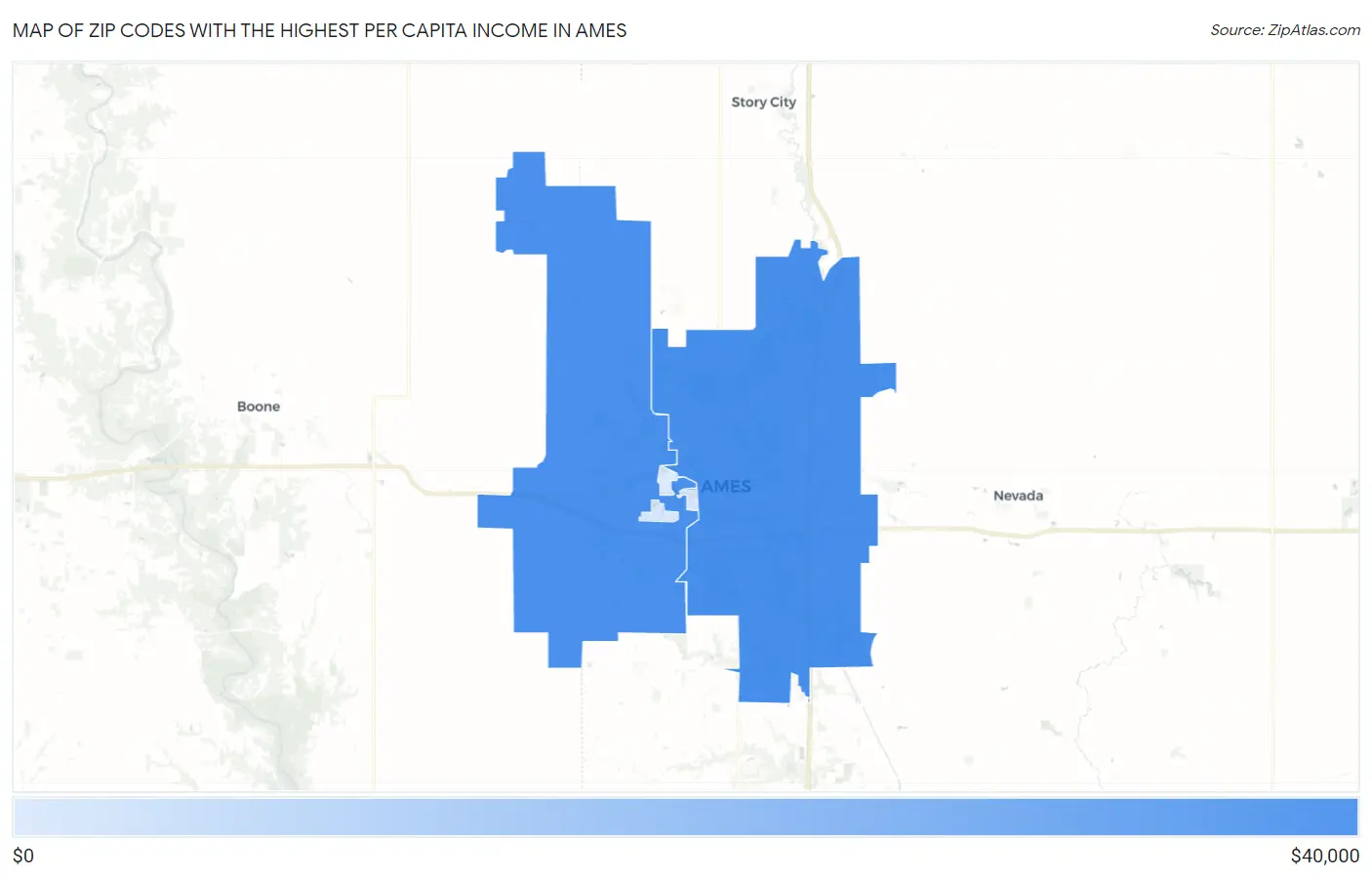 Zip Codes with the Highest Per Capita Income in Ames Map