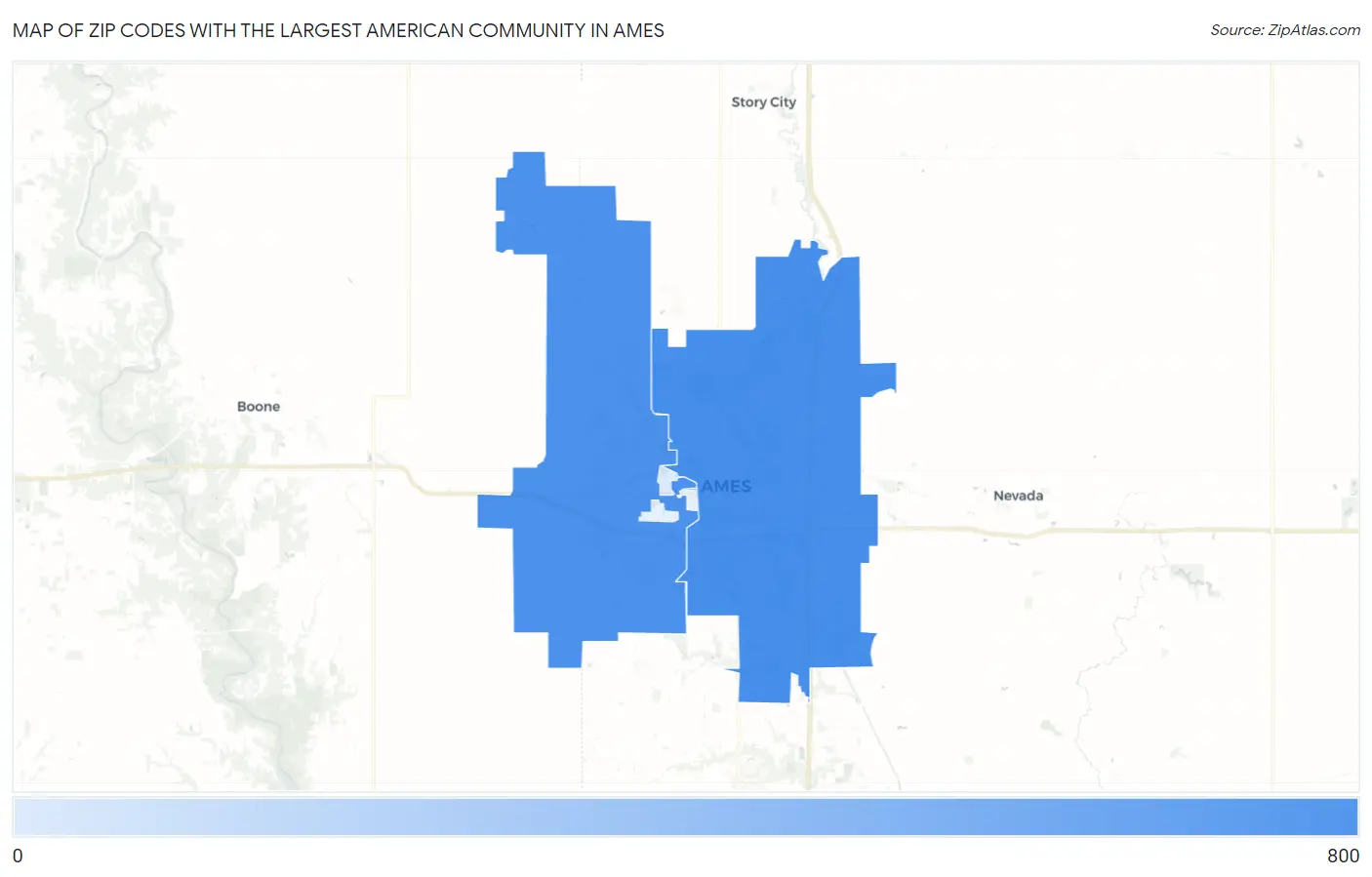 Zip Codes with the Largest American Community in Ames Map