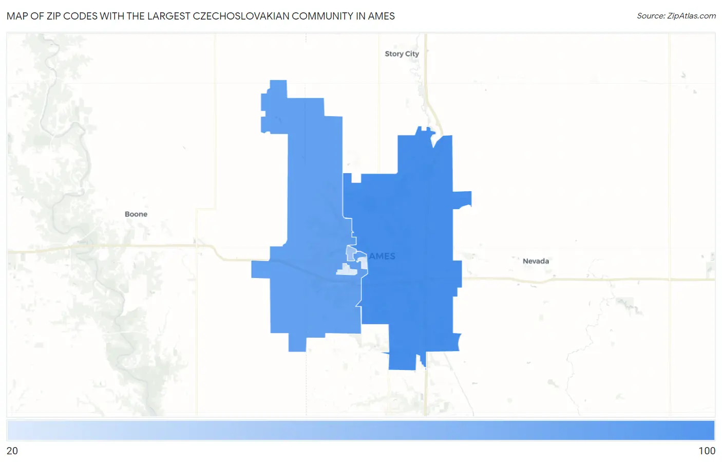 Zip Codes with the Largest Czechoslovakian Community in Ames Map
