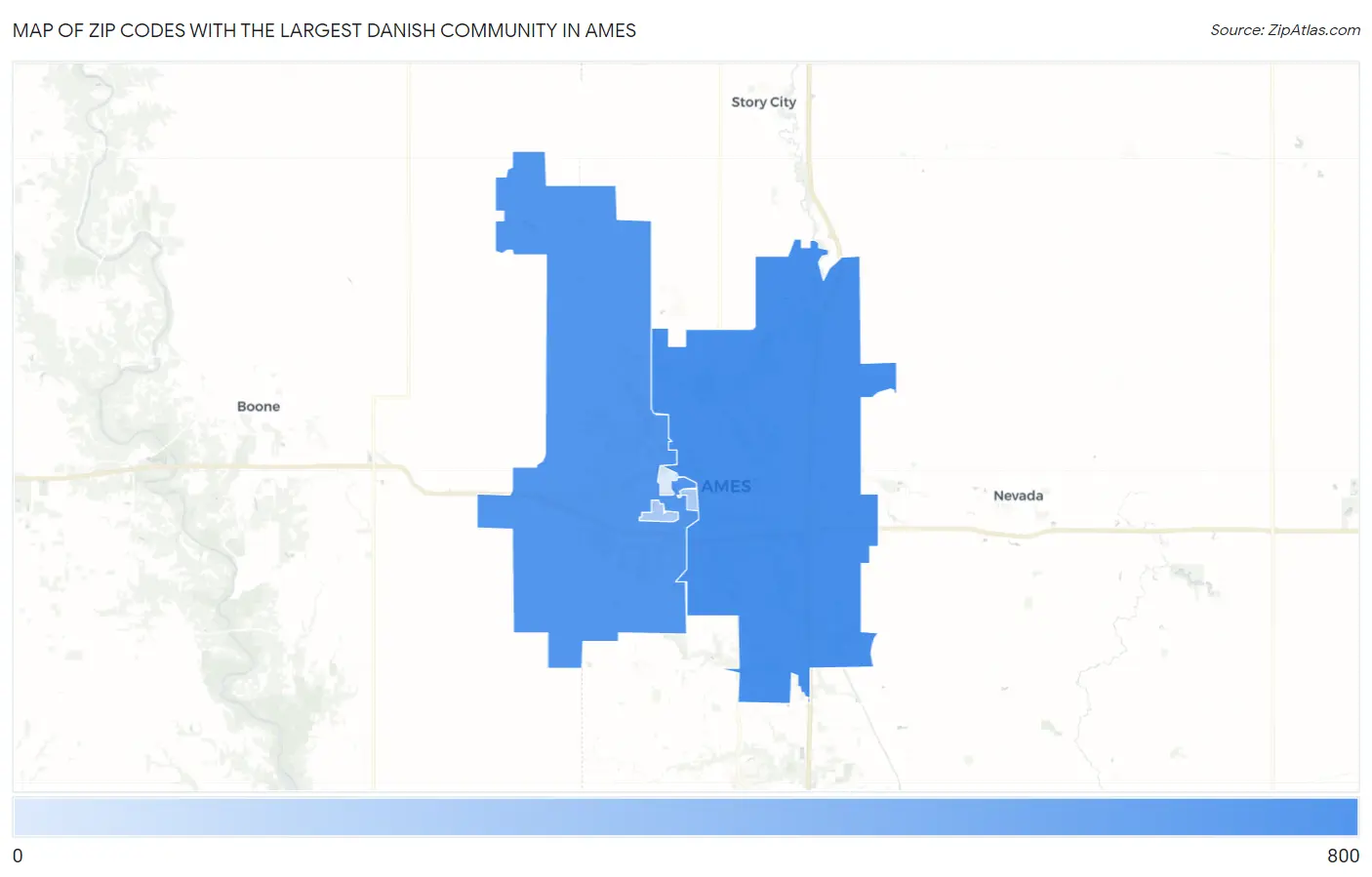 Zip Codes with the Largest Danish Community in Ames Map