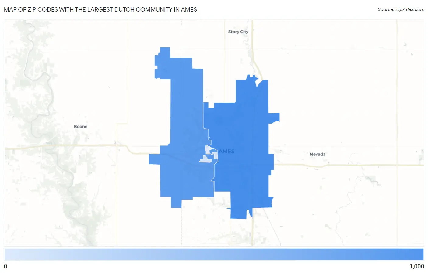 Zip Codes with the Largest Dutch Community in Ames Map